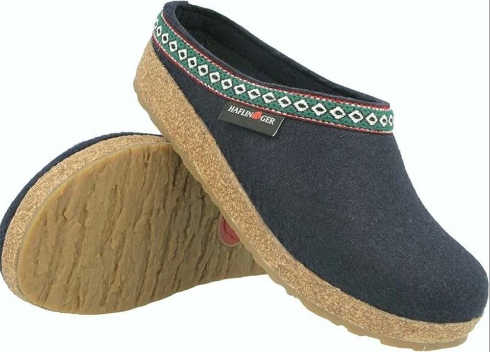HAFLINGER GZ Classic Grizzly Felt Clogs Blue Women Size 6 / 37 Wool Shoes